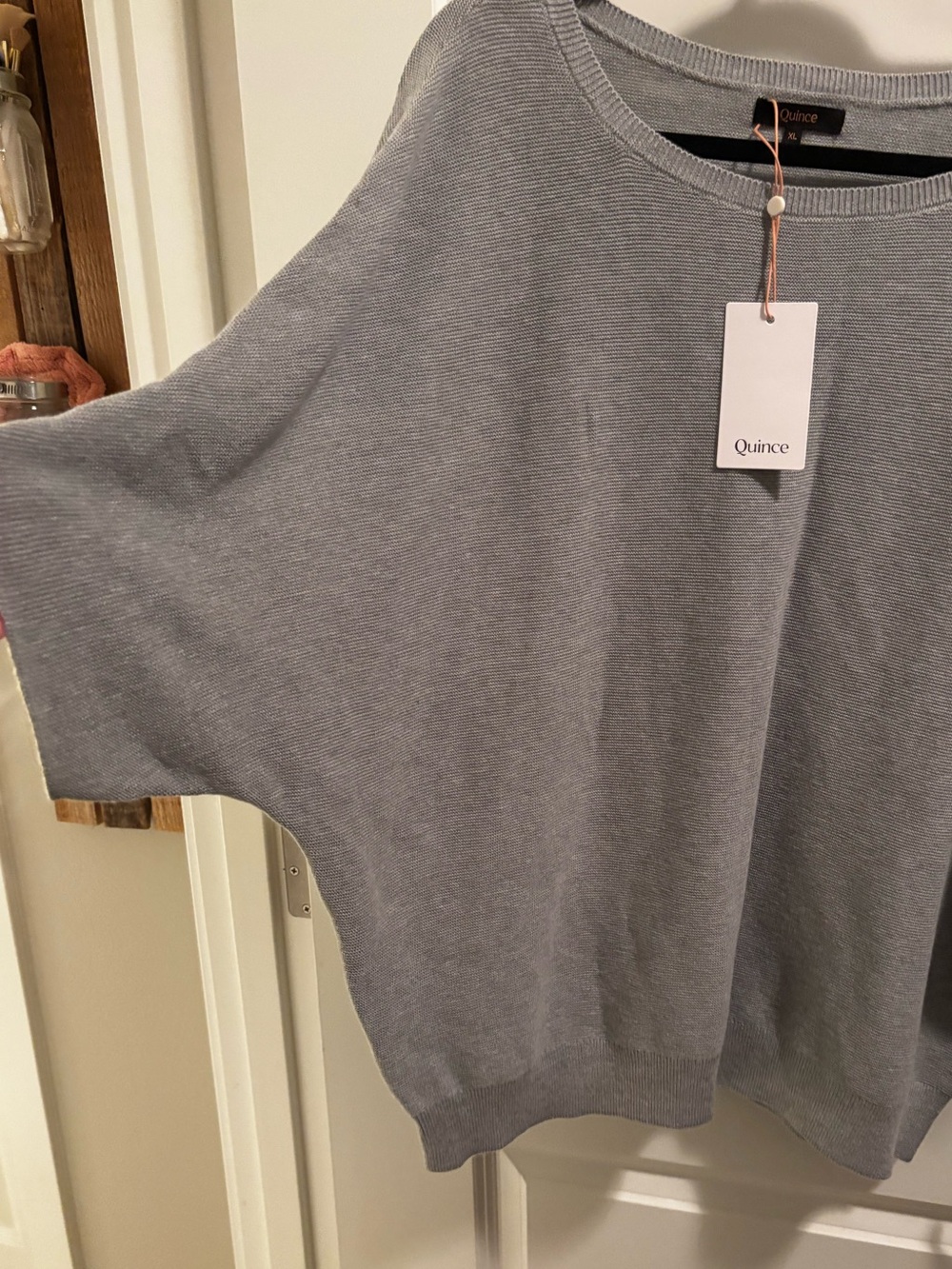 Quince Lightweight Cotton Cashmere Link-Stitch Dolman Sweater— Light Gray - Picture 3 of 5